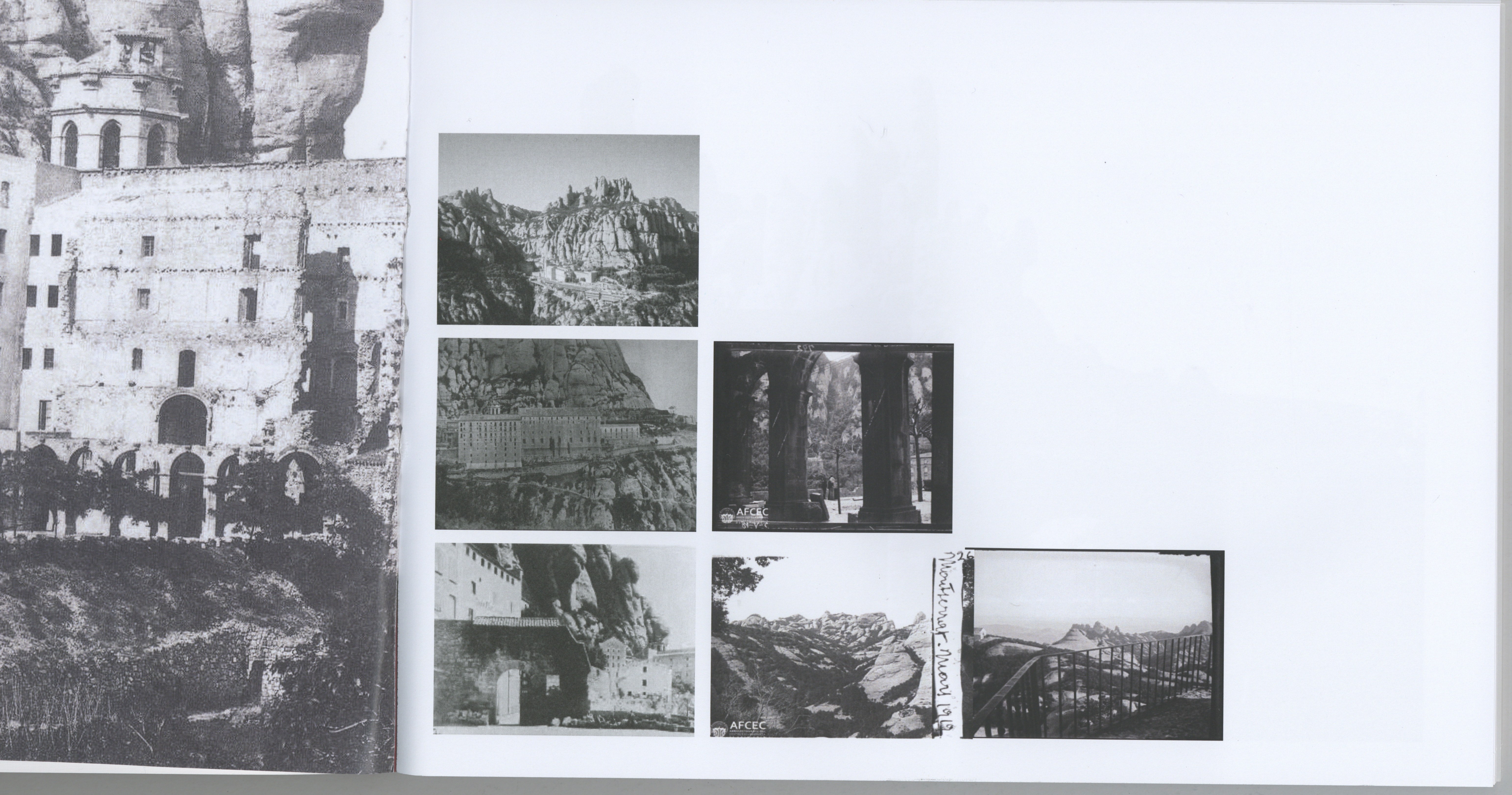 Book spread with archive Montserrat photographs and historical images